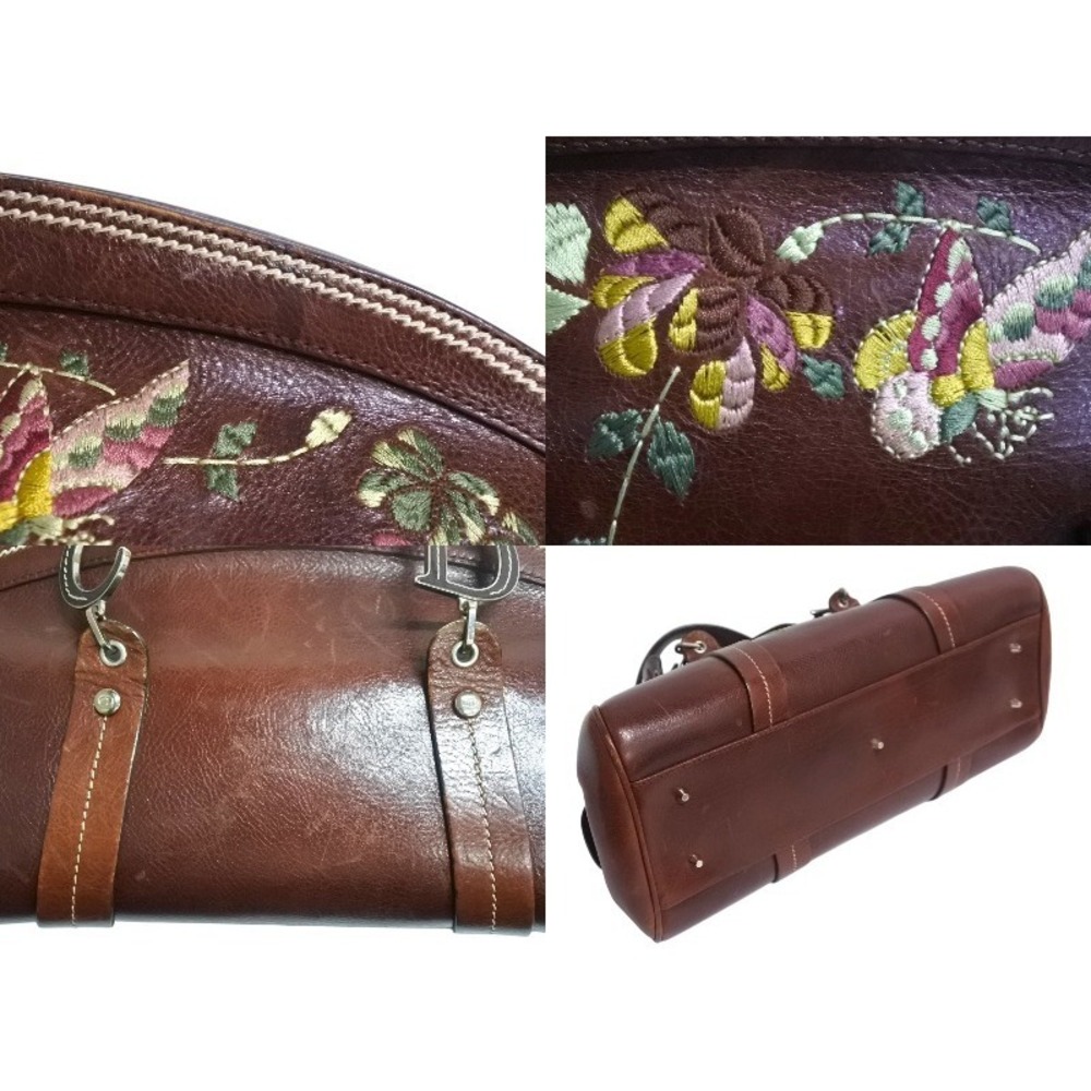 Dior Brown Embroidery Christian Handbag Motif Floral Flower Logo - Picture 7 of 10